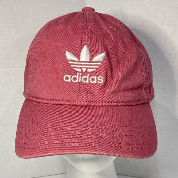 Adidas Trefoil Logo Pink Mauve Hat 100% Cotton White Embroidered Sporty Like New - Picture 15 of 15